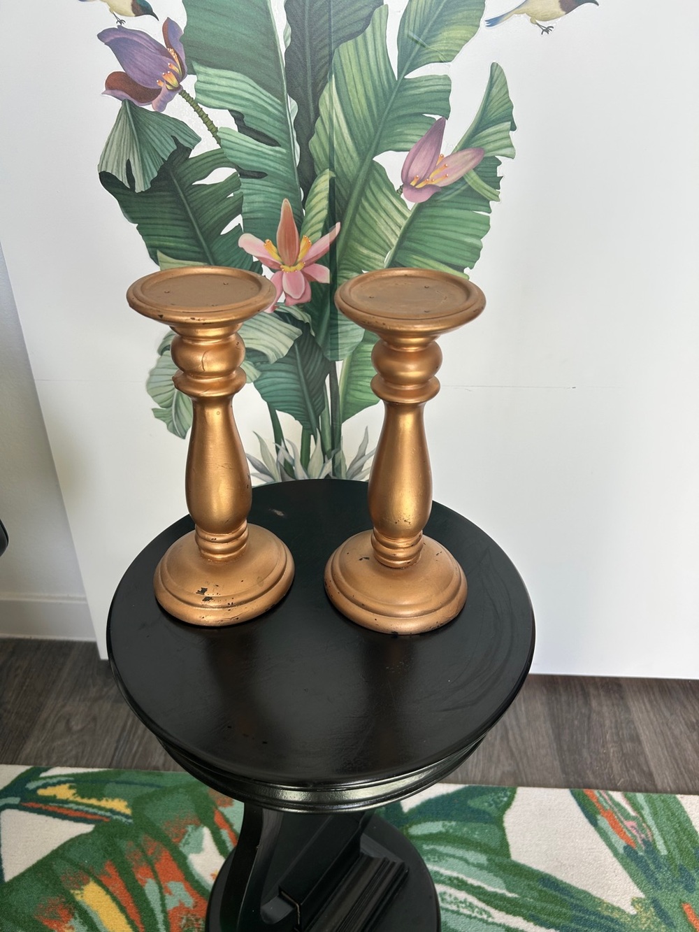 Classic Metallic Gold Pillar Candlestick Holders - Set of 2